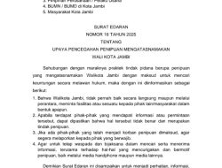Wali Kota Jambi Terbitkan Surat Edaran Cegah Penipuan Mengatasnamakan Dirinya